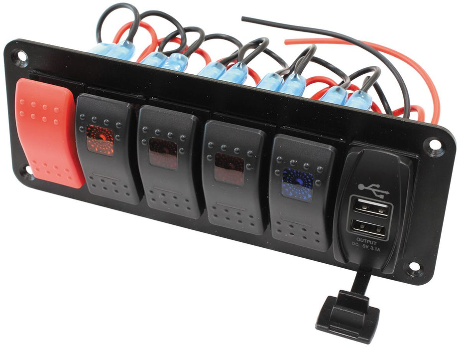 Universal Switch Panel with USB Charging Ports  Start, 4 x On/Off Switches, 2 x USB Charging Ports