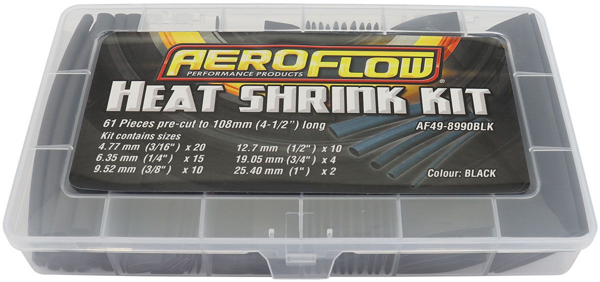 Aeroflow Black Heat Shrink 61 Piece Kit 4-1/4 Inch Long, 2:1 Shrink Ratio