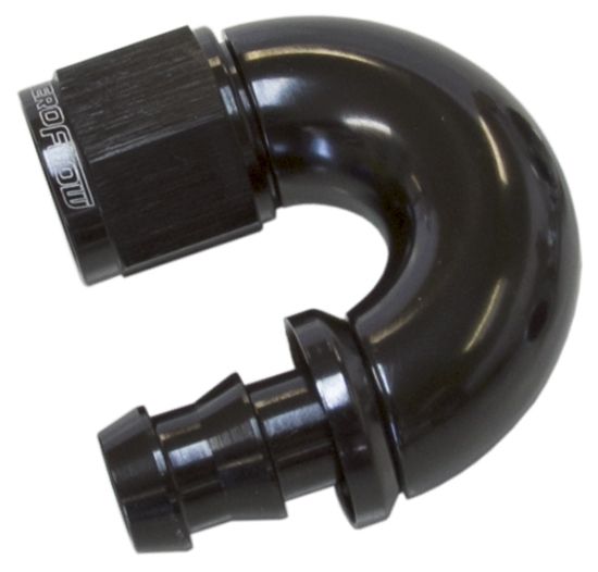 510 Series Full Flow Tight Radius Push Lock 180° Hose End -10AN  Black Finish. Suits 400 & 500 Series Hose