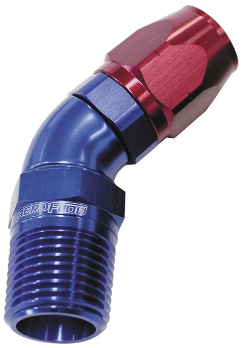 45° Male NPT Full Flow Swivel Hose End 1/2" to -12AN  Blue/Red Finish. Suits 100 & 450 Series Hose
