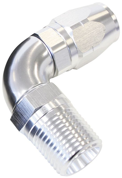 90° Male NPT Full Flow Swivel Hose End 1/8" to -6AN  Silver Finish. Suits 100 & 450 Series Hose