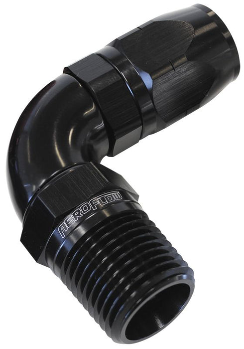 90° Male NPT Full Flow Swivel Hose End 1/2" to -10AN  Black Finish. Suits 100 & 450 Series Hose