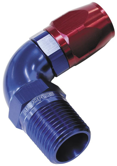 90° Male NPT Full Flow Swivel Hose End 1/2" to -12AN  Blue/Red Finish. Suits 100 & 450 Series Hose
