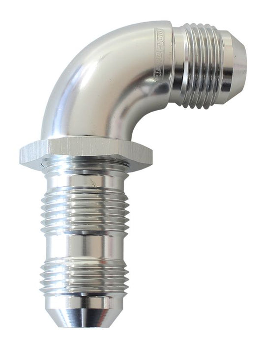 90° Full Flow AN Bulkhead -8AN  Silver Finish