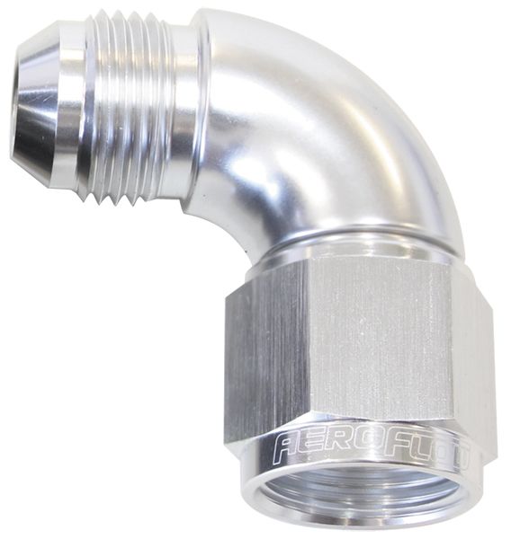 90° Full Flow Female/Male Flare Swivel -10AN Silver Finish