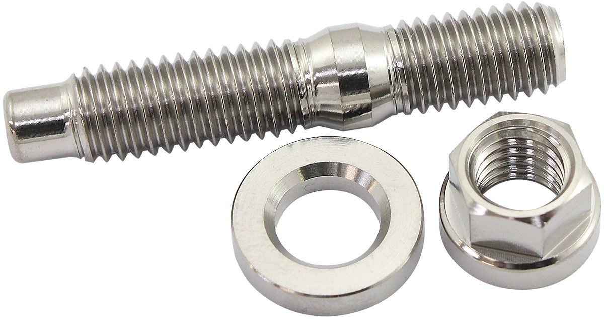 M8 x 1.25mm Titanium Stud, Nut and Washer Kit Sold as One Stud, One Flat Washer and One 6 Point Hex Nut