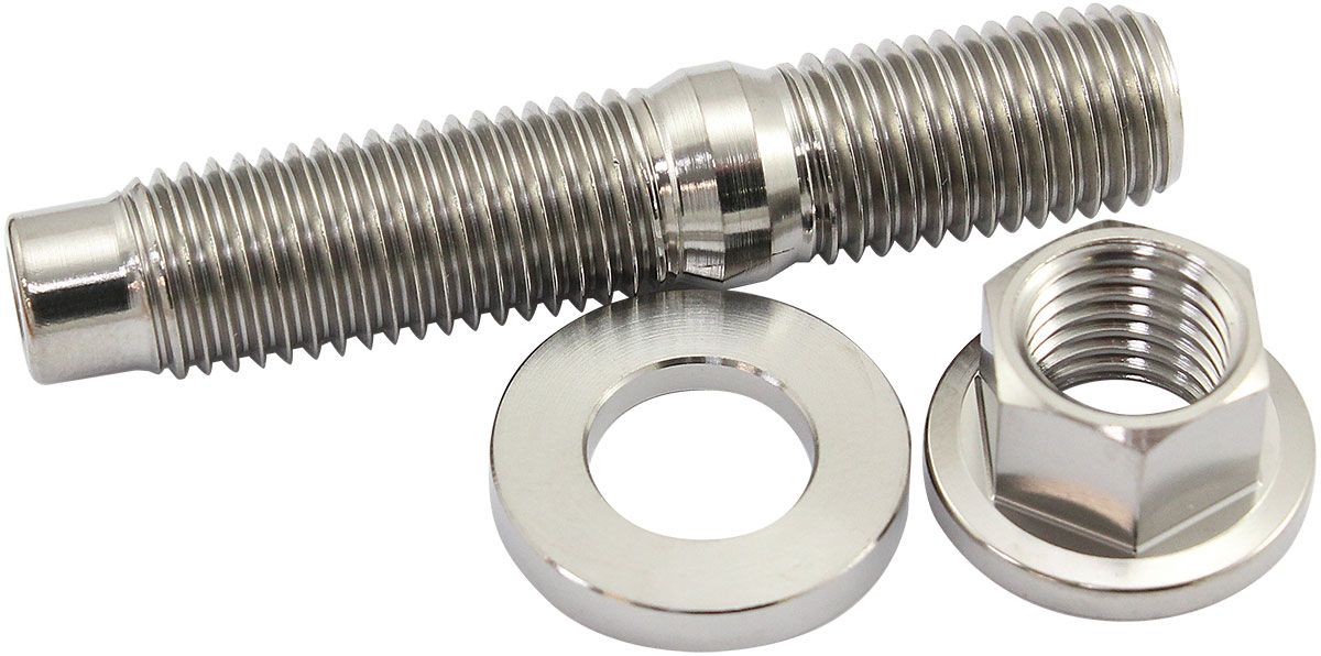 M10 x 1.25mm Titanium Stud, Nut and Washer Kit Sold as One Stud, One Flat Washer and One 6 Point Hex Nut