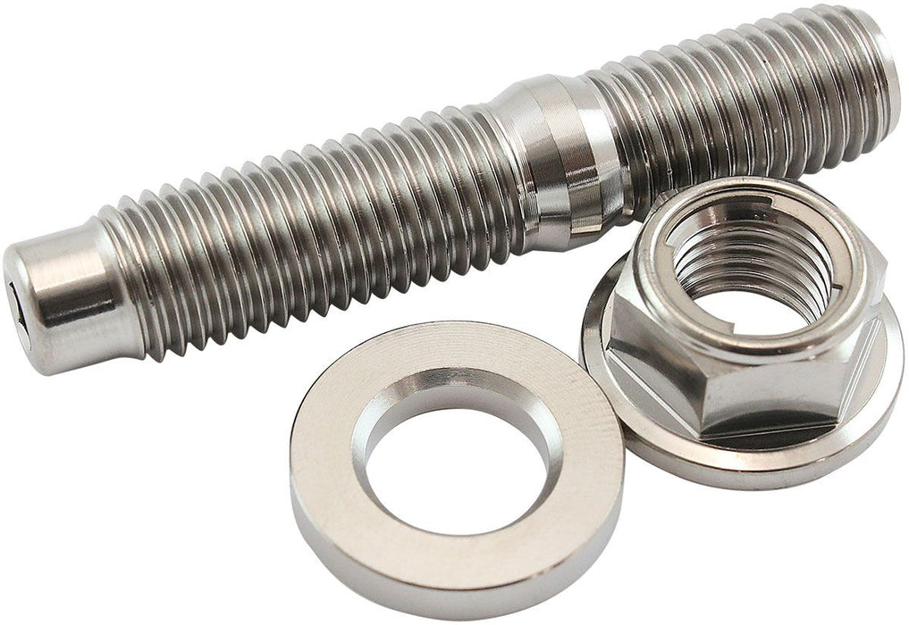 M10 x 1.25mm Titanium Stud, Locking Nut and Washer Kit Sold as One Stud, One Flat Washer and One 6 Point Hex Locking Nut