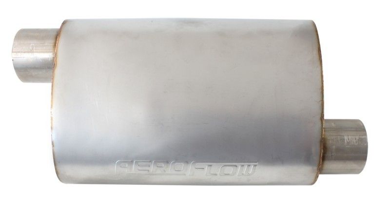5500 Series Stainless Steel 3" Offset/Offset Muffler  3" Inlet and Outlets, 13.75" Length, 9.45" Width, 5.3" Height.