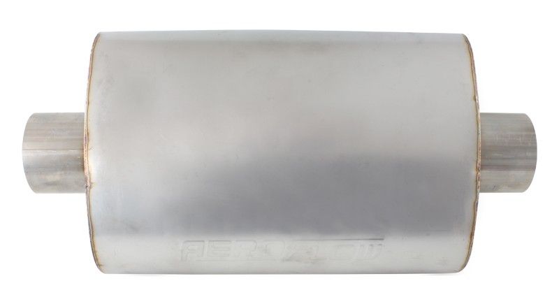 5500 Series Stainless Steel 4" Center/Center Muffler  4"Inlet and Outlets, 22" Length, 11.77" Width, 6" Height.
