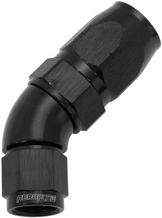 550 Series Cutter Style One Piece Swivel 45° Stepped Hose End -6AN to -8 Hose  Black Finish. Suits 100 & 450 Series Hose