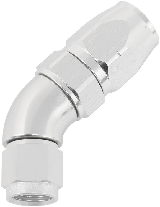 550 Series Cutter Style One Piece Swivel 45° Stepped Hose End -6AN to -8 Hose  Silver Finish. Suits 100 & 450 Series Hose