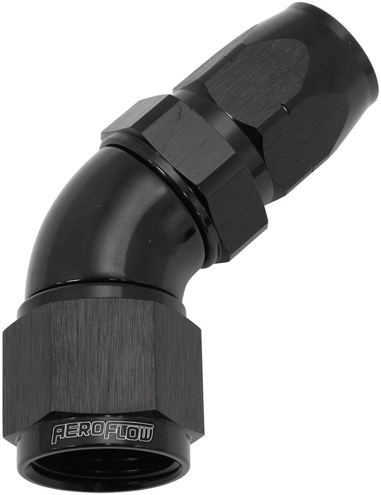 550 Series Cutter Style One Piece Swivel 45° Stepped Hose End -10AN to -8 Hose   Black Finish. Suits 100 & 450 Series Hose