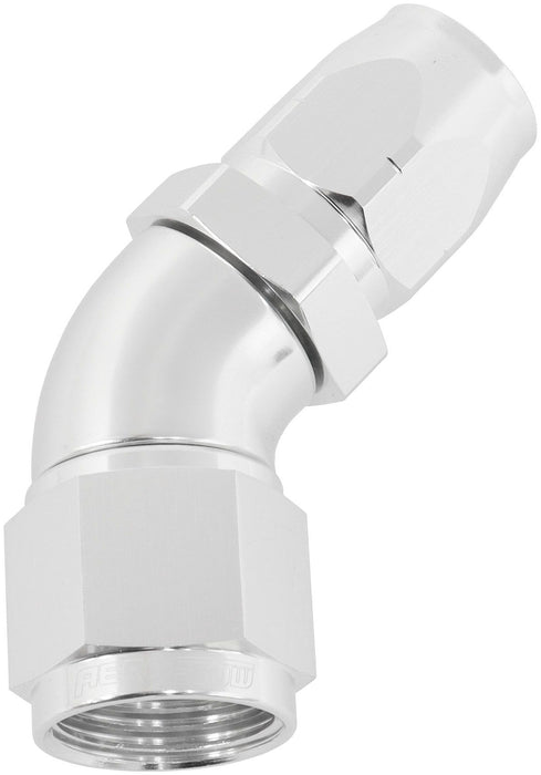 550 Series Cutter Style One Piece Swivel 45° Stepped Hose End -10AN to -8 Hose   Silver Finish. Suits 100 & 450 Series Hose