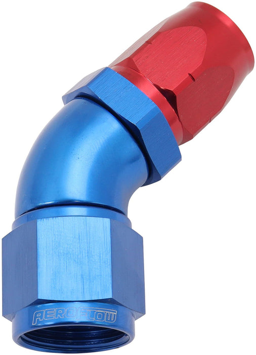 550 Series Cutter Style One Piece Swivel 45° Stepped Hose End -10AN to -8 Hose   Blue/Red Finish. Suits 100 & 450 Series Hose