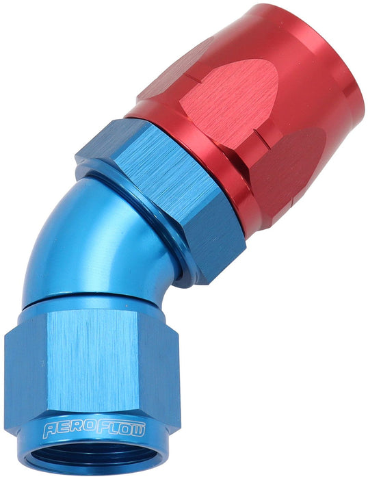 550 Series Cutter Style One Piece Swivel 45° Stepped Hose End -10AN to -12 Hose  Blue/Red Finish. Suits 100 & 450 Series Hose