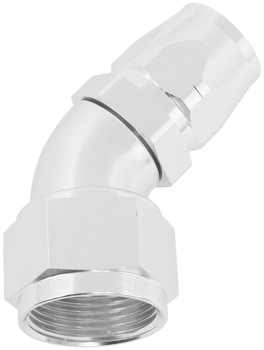 550 Series Cutter Style One Piece Swivel 45° Stepped Hose End -16AN to -12 Hose  Silver Finish. Suits 100 & 450 Series Hose