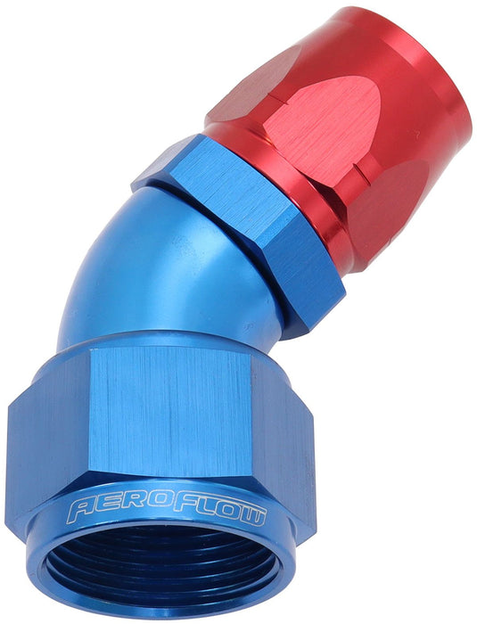 550 Series Cutter Style One Piece Swivel 45° Stepped Hose End -16AN to -12 Hose  Blue/Red Finish. Suits 100 & 450 Series Hose