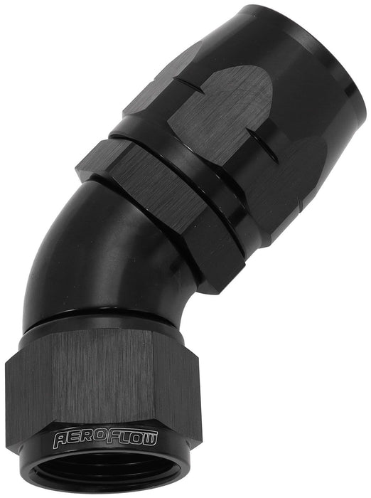 550 Series Cutter Style One Piece Swivel 45° Stepped Hose End -12AN to -16 Hose  Black Finish. Suits 100 & 450 Series Hose