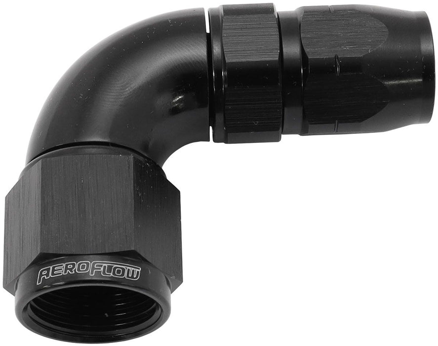 Aeroflow 550 Series Cutter Style One Piece Swivel 90C Stepped Hose End -8AN to -6 Hose Black Finish. Suits 100 & 450 Series Hose