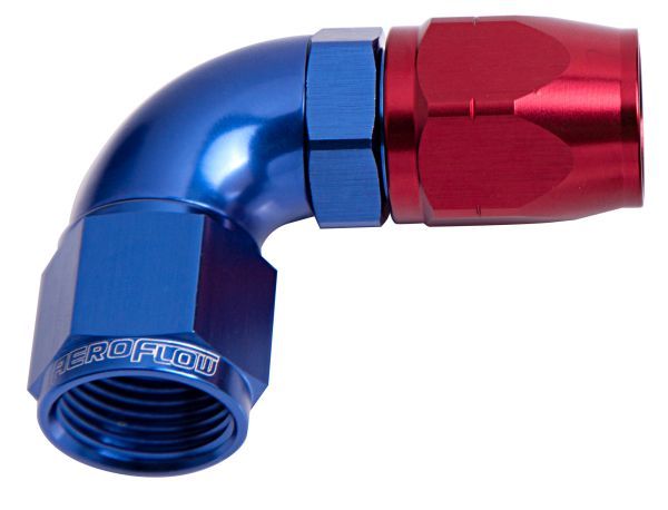 550 Series Cutter One-Piece Full Flow Swivel 90° Hose End -6AN (25 Pack) Blue/Red Finish. Suits 100 & 450 Series Hose