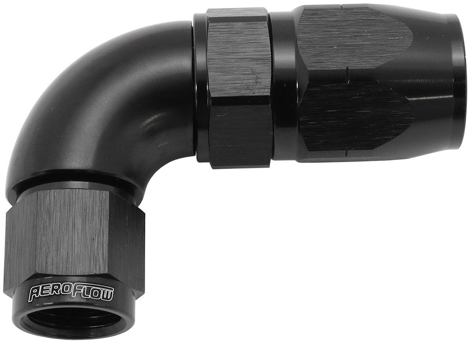 Aeroflow 550 Series Cutter Style One Piece Swivel 90C Stepped Hose End -6AN to -8 Hose Black Finish. Suits 100 & 450 Series Hose