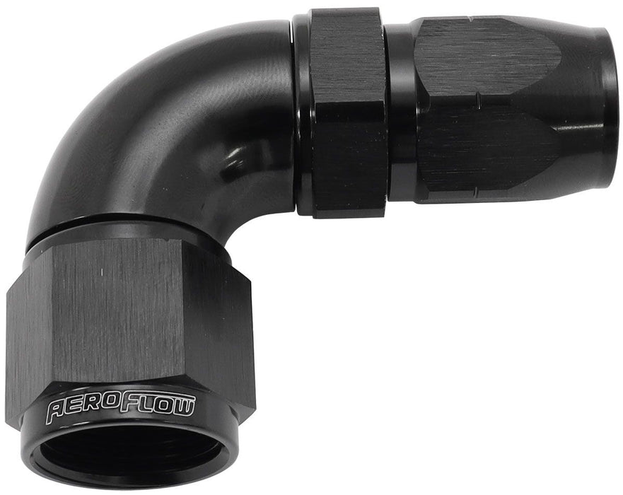 Aeroflow 550 Series Cutter Style One Piece Swivel 90C Stepped Hose End -10AN to -8 Hose  Black Finish. Suits 100 & 450 Series Hose