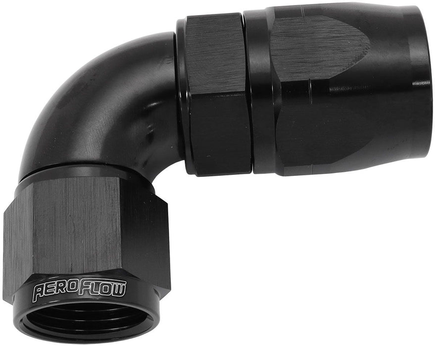 Aeroflow 550 Series Cutter Style One Piece Swivel 90C Stepped Hose End -10AN to -12 Hose Black Finish. Suits 100 & 450 Series Hose