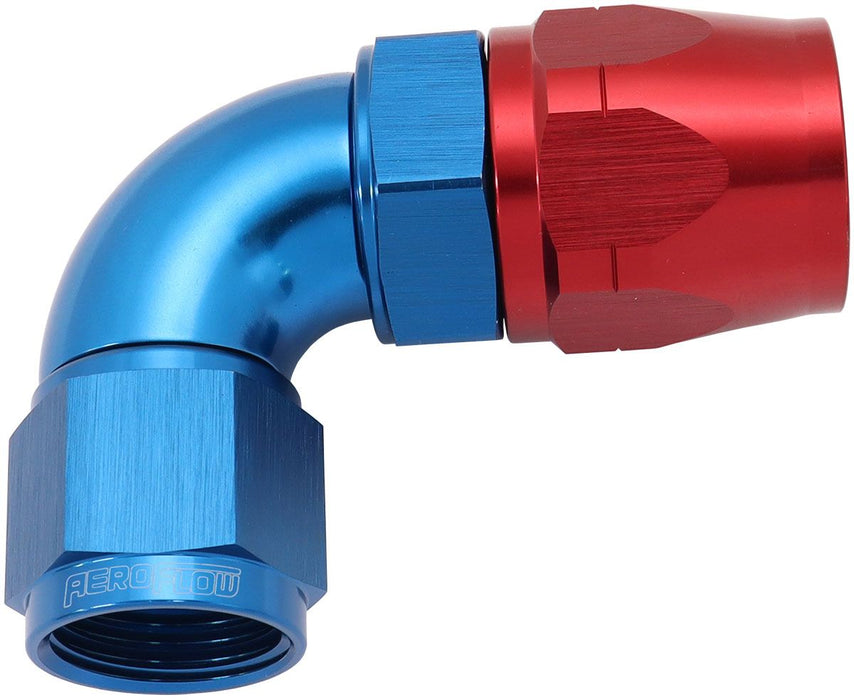 550 Series Cutter Style One Piece Swivel 90° Stepped Hose End -10AN to -12 Hose  Blue/Red Finish. Suits 100 & 450 Series Hose