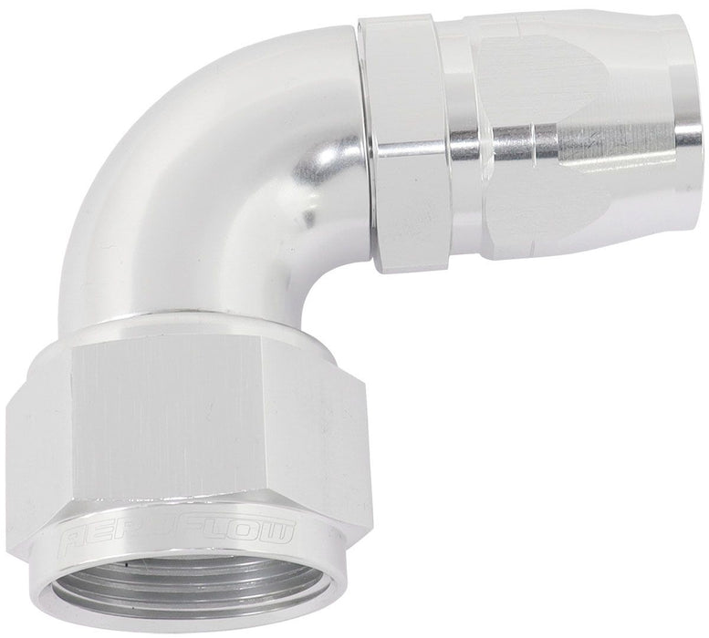 550 Series Cutter Style One Piece Swivel 90° Stepped Hose End -16AN to -12 Hose  Silver Finish. Suits 100 & 450 Series Hose