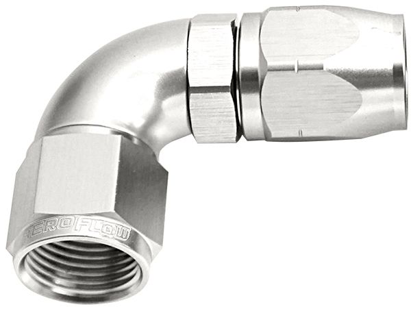 550 Series Cutter One-Piece Full Flow Swivel 90° Hose End -12AN  Silver Finish. Suits 100 & 450 Series Hose