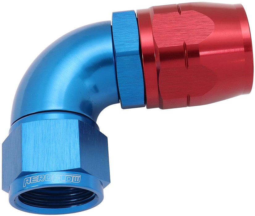 Aeroflow 550 Series Cutter Style One Piece Swivel 90C Stepped Hose End -12AN to -16 Hose Blue Finish. Suits 100 & 450 Series Hose