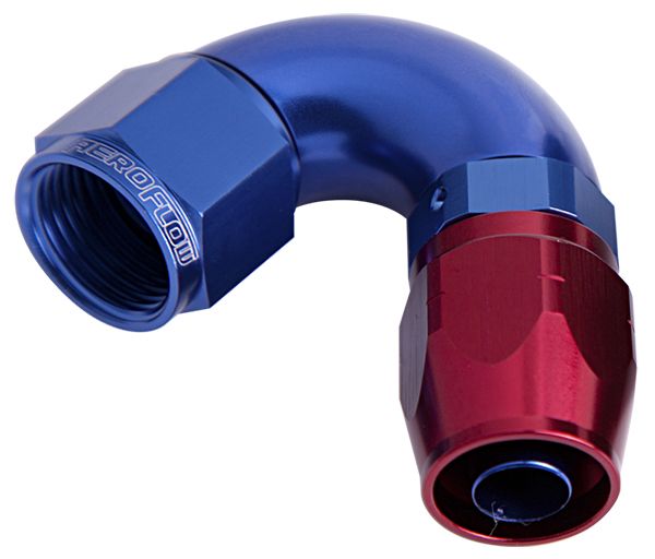 550 Series Cutter One-Piece Full Flow Swivel 120° Hose End -8AN  Blue/Red Finish. Suits 100 & 450 Series Hose