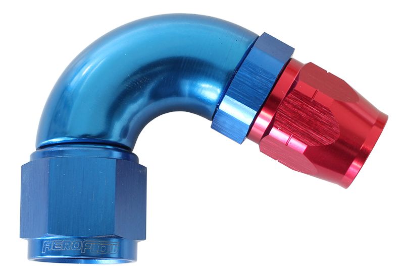 550 Series Cutter Style One Piece Swivel 120° Stepped Hose End -10AN to -12 Hose  Blue/Red Finish. Suits 100 & 450 Series Hose