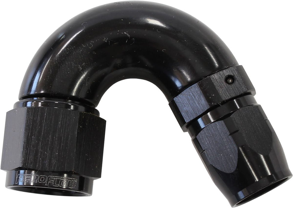 550 Series Cutter Style One Piece Swivel 150° Stepped Hose End -8AN to -6 Hose  Black Finish. Suits 100 & 450 Series Hose