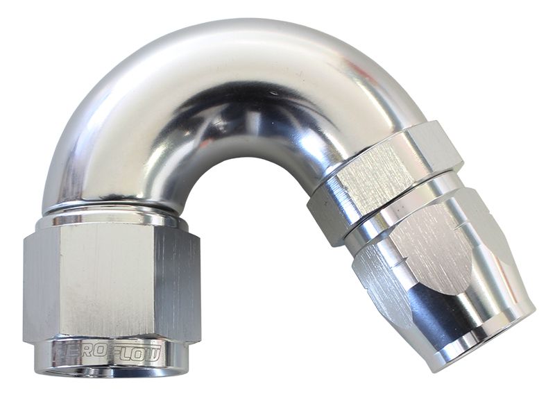 550 Series Cutter Style One Piece Swivel 150° Stepped Hose End -10AN to -8 Hose   Silver Finish. Suits 100 & 450 Series Hose
