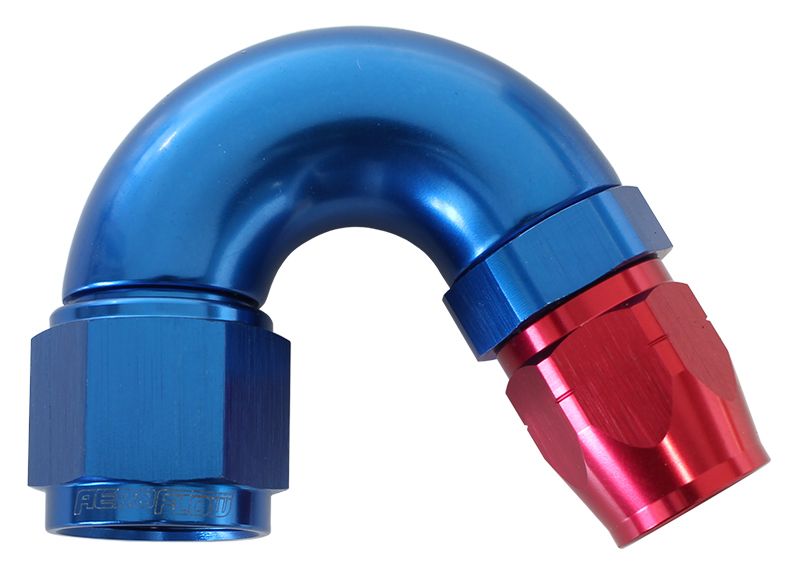 550 Series Cutter Style One Piece Swivel 150° Stepped Hose End -10AN to -12 Hose  Blue/Red Finish. Suits 100 & 450 Series Hose