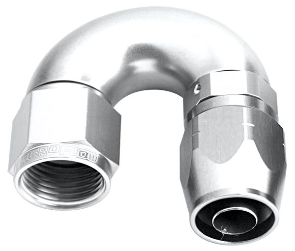 550 Series Cutter One-Piece Full Flow Swivel 180° Hose End -16AN  Silver Finish. Suits 100 & 450 Series Hose