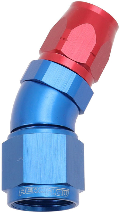 550 Series Cutter Style One Piece Swivel 30° Stepped Hose End -8AN to -6 Hose  Blue/Red Finish. Suits 100 & 450 Series Hose