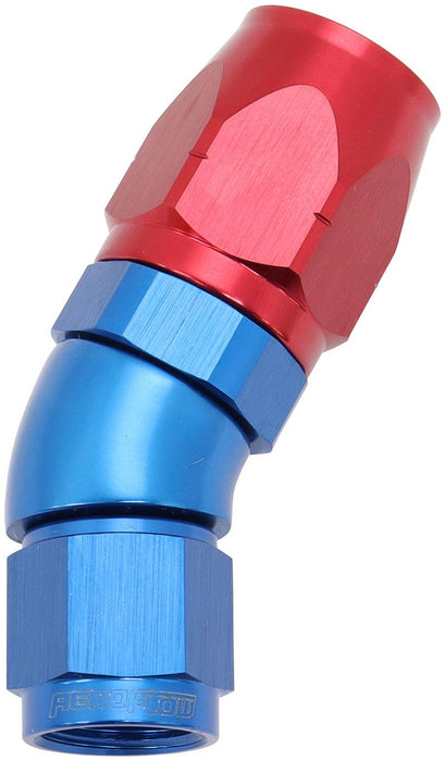550 Series Cutter Style One Piece Swivel 30° Stepped Hose End -6AN to -8 Hose  Blue/Red Finish. Suits 100 & 450 Series Hose
