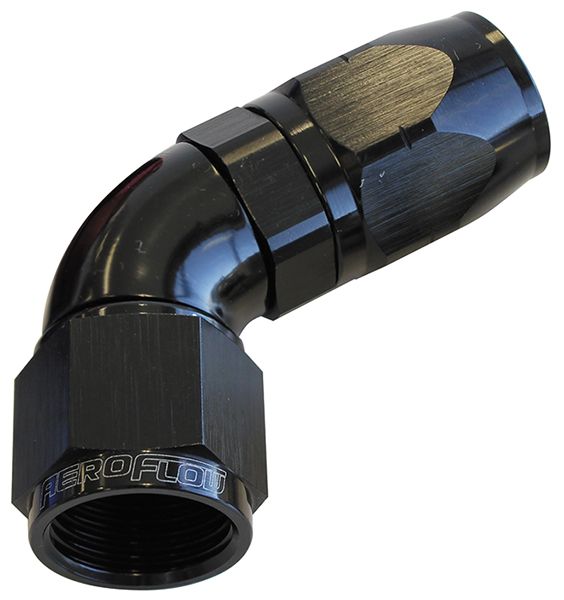 550 Series Cutter One-Piece Full Flow Swivel 60° Hose End -6AN  Black Finish. Suits 100 & 450 Series Hose