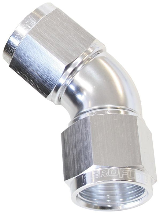 45° Full Flow Female Coupler -8AN  Silver Finish