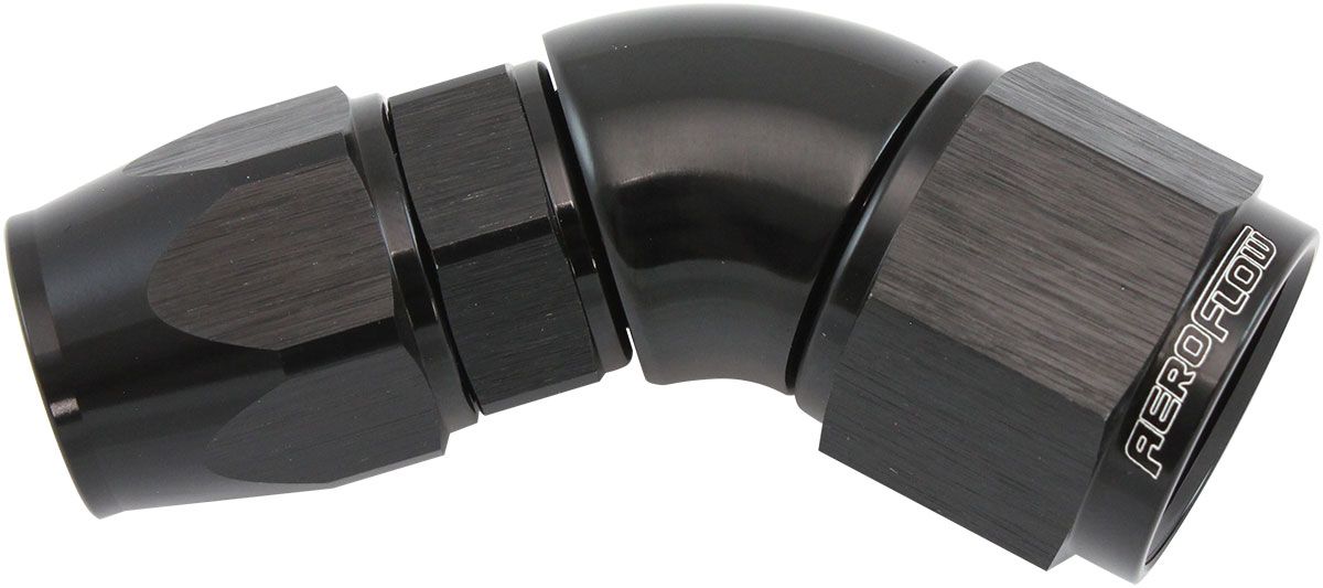 200 Series Teflon Style One Piece 45 Degree Stepped Hose End -10AN to -8 Hose  Black Finish, Suits 200 & 250 Series Hose