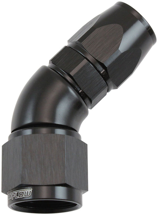 Aeroflow 200 Series Teflon Style One Piece 45 Degree Stepped Hose End -10AN to -8 Hose Black Finish, Suits 200 & 250 Series Hose