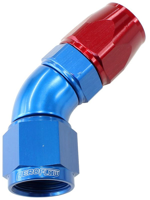 570 Series PTFE 45° Hose End -10AN  Blue/Red Finish. Suits 200 & 250 Series Hose