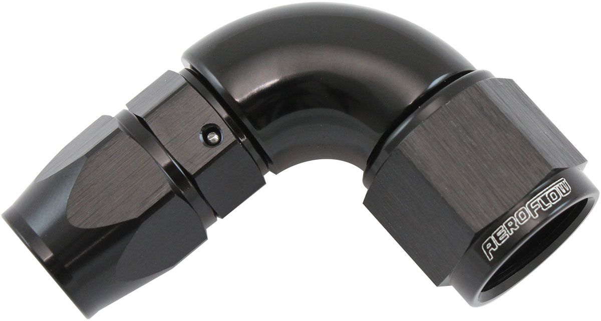 200 Series Teflon Style One Piece 90 Degree Stepped Hose End -8AN to -8 Hose  Black Finish, Suits 200 & 250 Series Hose