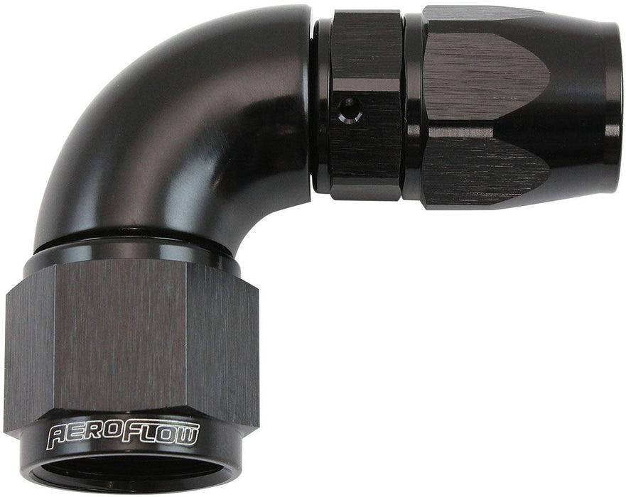 Aeroflow 200 Series Teflon Style One Piece 90 Degree Stepped Hose End -10AN to -8 Hose Black Finish, Suits 200 & 250 Series Hose
