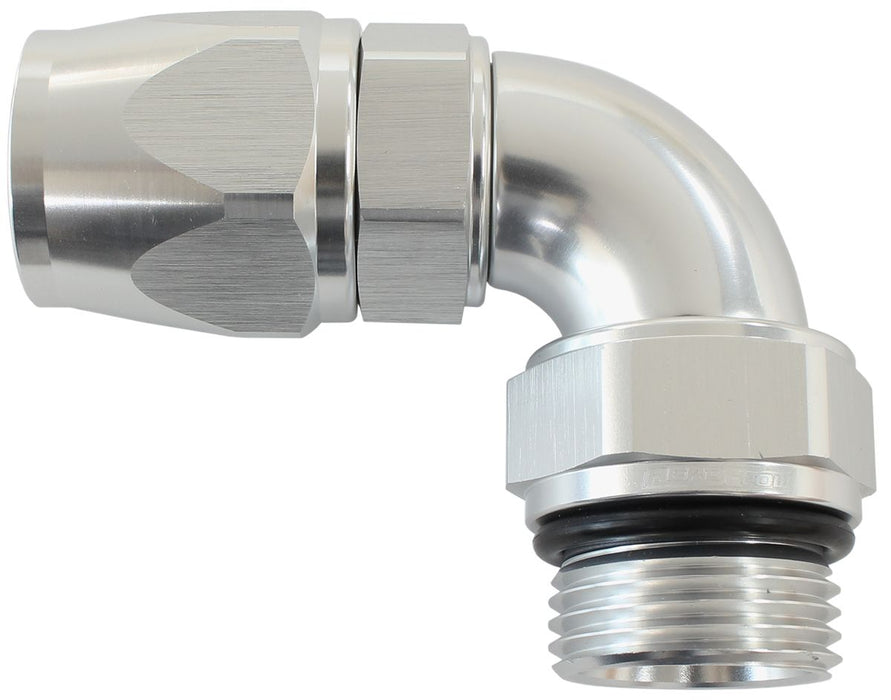 90° ORB Male Swivel PTFE (Teflon®) Hose End -6 ORB to -6AN  Silver Finish