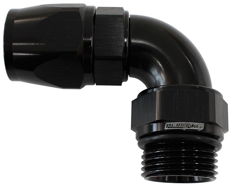 90° ORB Male Swivel PTFE (Teflon®) Hose End -8 ORB to -8AN  Black Finish