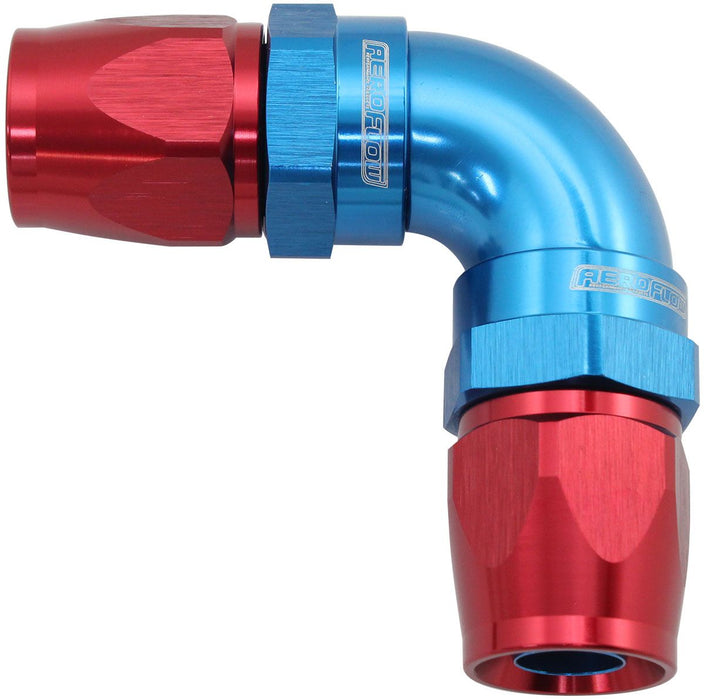 590 Series PTFE 90° Dual Hose Ends -10AN  Blue/Red Finish. Suits 200 & 250 Series Hose